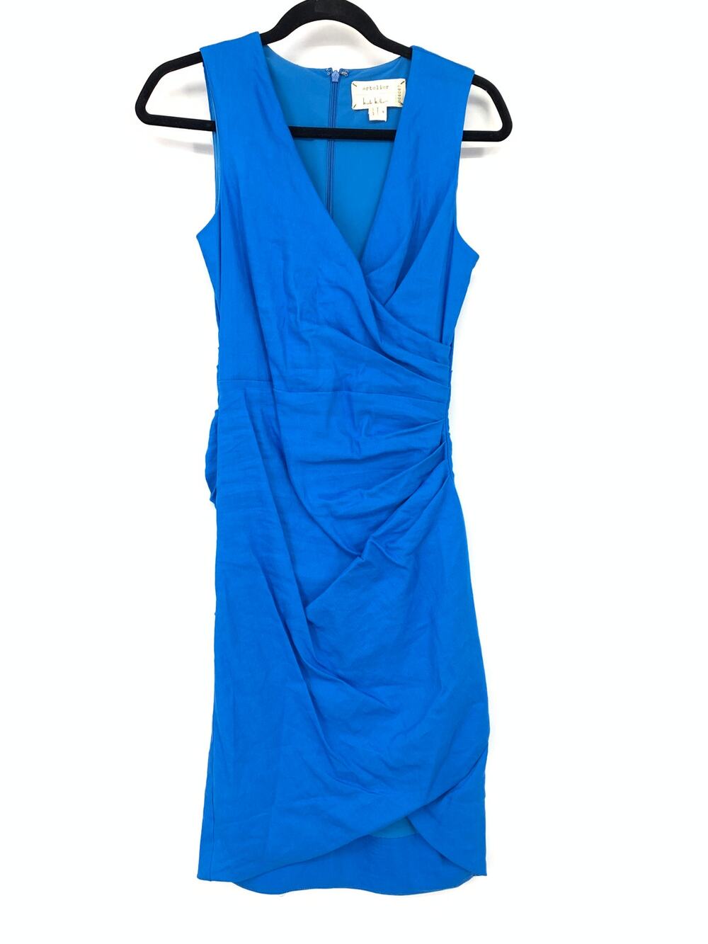 Nicole Miller Artelier Ruched V-Neck Sleeveless Dress Womens Sz 6 Bright Blue
